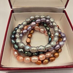 5 Strand Multi Color Freshwater Cultured Pearl Stretch Bracelets